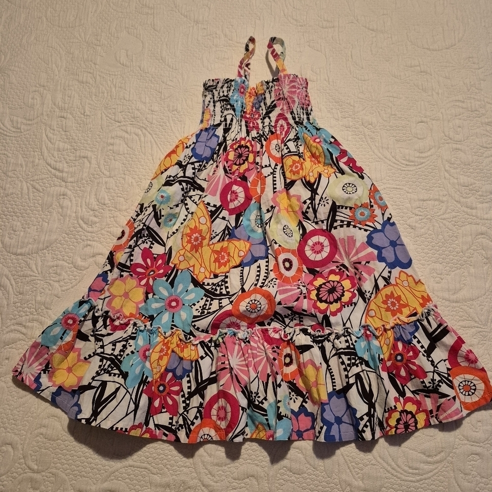 Hanna Andersson girls 120 or 6-7 gathered top sun dress floral VGUC